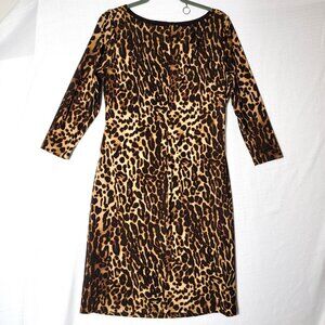 Lauren Ralph Lauren Midi Dress Womens Sz 14 Ruched Side Leopard Print